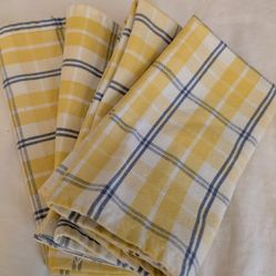 4 Yellow, Blue & White Cloth Kitchen Napkins 16"