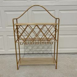 Gold Painted Wrought Iron Wine Rack / Glass Storage