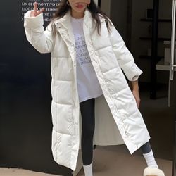 Women's White Long Thickened Over-the-knee Coat for Winter