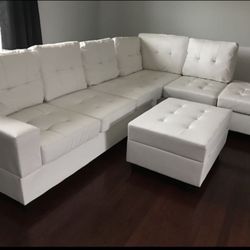 White Sectional & ottoman 