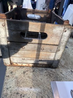 Vintage Delamore Dairy wooden milk crate from Wilmington Delaware dated February 6 1952 making it 74 years old this is an original piece with metal bo