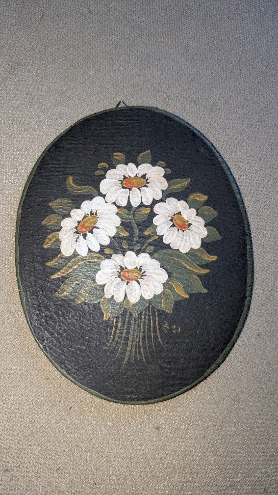 Small Floral Wood Oval Painting