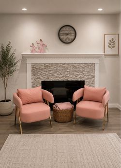 Pink Accent Chairs with Gold Legs – Set of 2