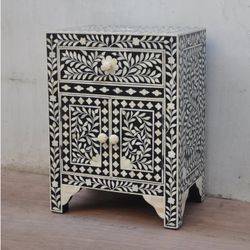 Handmade bone inlay bedside /nightstand