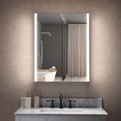 Contemporary 24”W X 30"H Surface Mount Frameless One Door Medicine Cabinet with Mirror Defogger and Soft Close Hinges, MCL2430