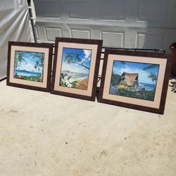 Ocean Theme Art Print In Wood Frame  - 3 Available $30 Each