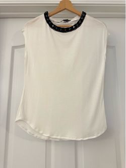 A|X Armani Exchange White Sleeveless Top Black Sequin Embellished Neckline S P