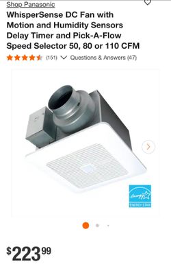 WhisperSense DC Fan with Motion and Humidity Sensors Delay Timer and Pick-A-Flow Speed Selector 50, 80 or 110 CFM