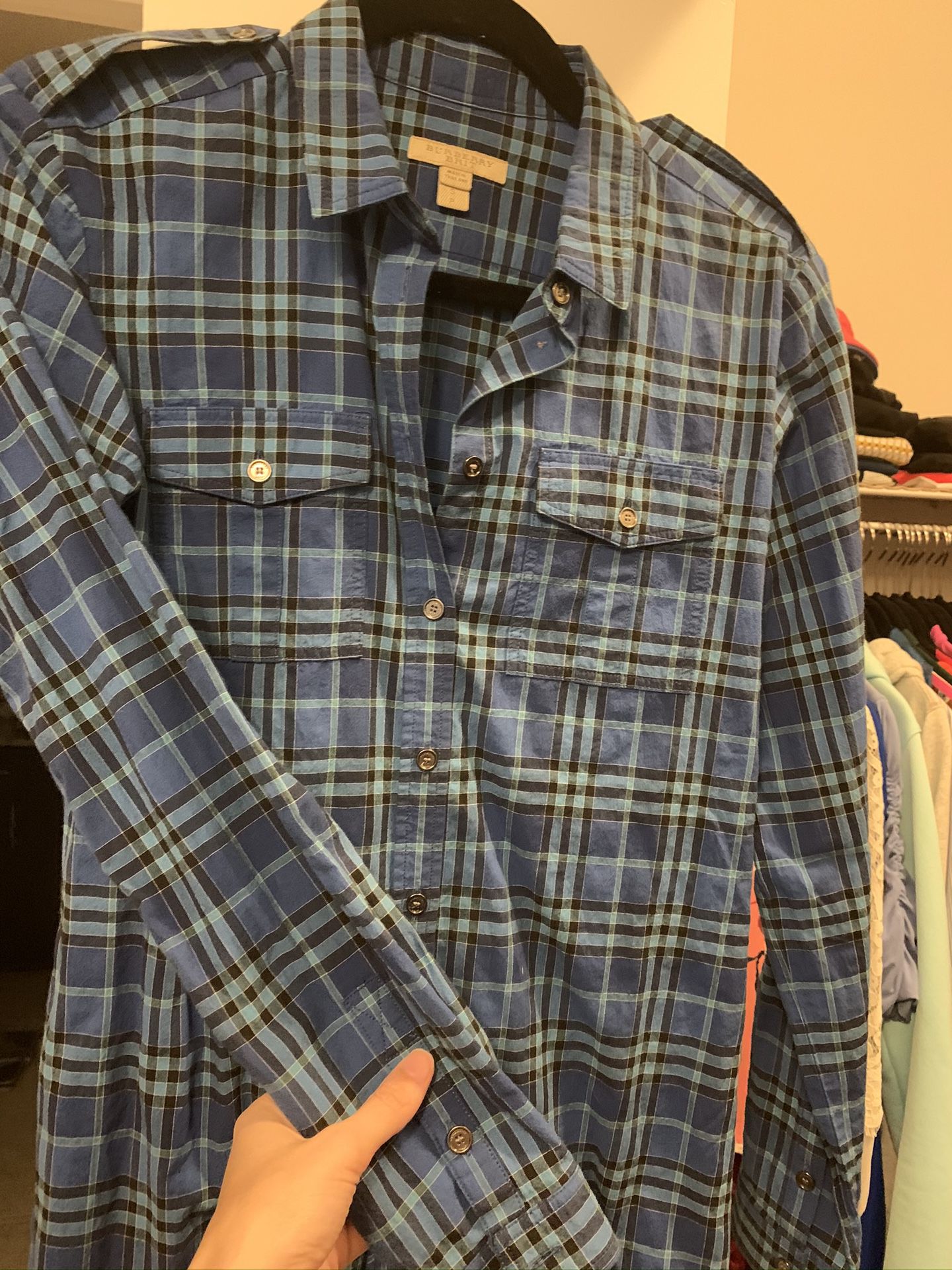 Women fitted Burberry Shirt -Blue Size Small (value $295)