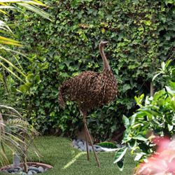 Alpine 39" Tall Metal Ostrich Standing Yard Statue Decoration Outdoor Décor, Brown