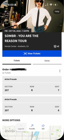 sombr concert tix @honda center 10/9
