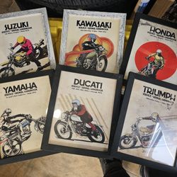 Set Of 6 Framed Motorcycle Repair Handbook Wall Art $60 FIRM For All