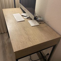 Oak Color Desk with Charging Station
