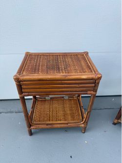 Rattan BOHO Side Table and shelf display