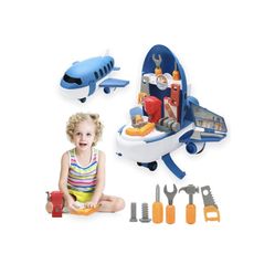  2 in 1 Tool Pretend Play Toys Set, Construction Toy Large Theme Airplane, 31pcs Interactive Tool Playset for Toddlers, Gift for Boys & Girls