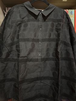 Black Button Front Shirt with Circle and Mesh Details