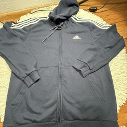 Adidas Essentials Fleece 3-Stripes Full-Zip Hoodie in navy blue Large on tag