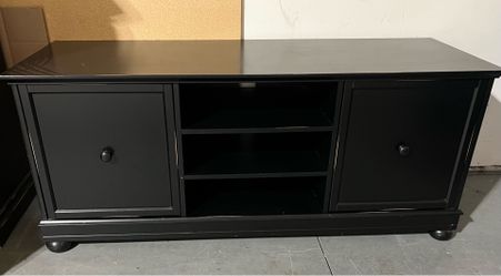 Black-Retro 2 Door Cabinet TV Stand. Distressed Finish..