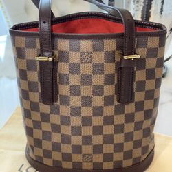 Authentic LOUIS VUITTON Bucket Bag In Damier Ebene 