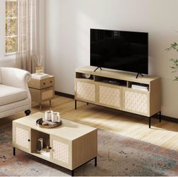 Brand new natural wood TV stand and coffee table set