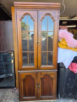Wood China Cabinet with Glass Doors