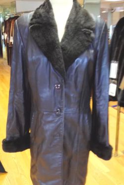 Brown leather jacket with mink collar