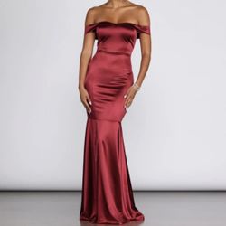 Burgundy Satin Mermaid Formal Dress 