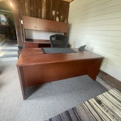 2 Piece Office Desk, Cabinets, Chair 