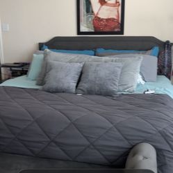 King Size Platform Headboard, Mattress And LED nightstands 