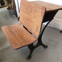 Late 1800’s Antique School Desk Wood and Iron 