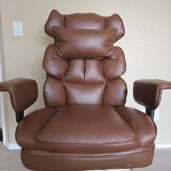 Luxury Ergonomic Executive Chair - Brown Bonded Leather - Retractable Footrest