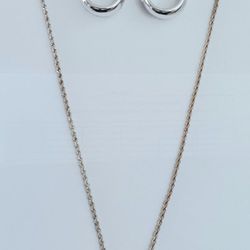 Two Stand Silver Toned Neclace With Heart Pendent Earings 