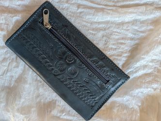Handmade Leather Blue Medium Clutch Wallet