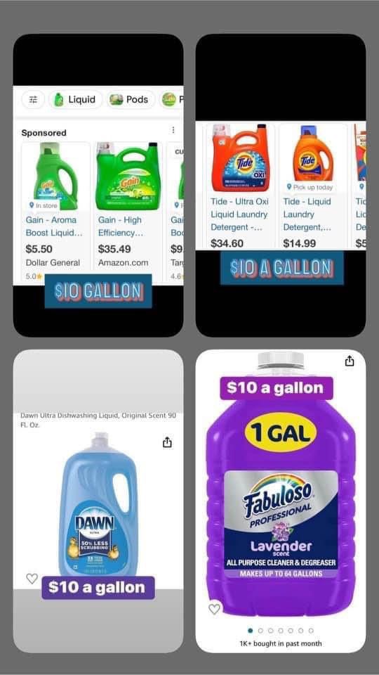 ALL DETERGENTS $10 GALLON $45 For 5 GALLON BUCKETS