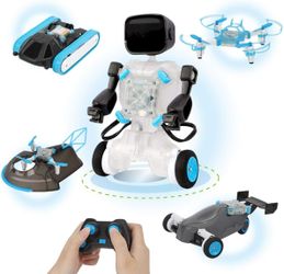 GILOBABY 5 in 1 Robots Toys for Kids 8-12 STEM 2.4Ghz Remote Control Drone Tank & Hovercraft DIY Science Learning Toys Set