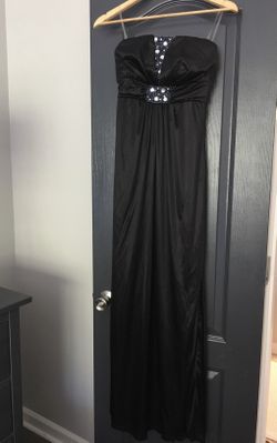 Black satin rhinestone strapless dress, prom, dance, special occasion- size S