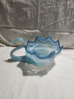 Blue Art Glass Swan Bowl