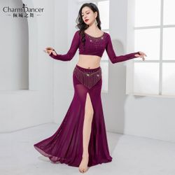 Belly dance dress Light luxury hot drill fringe wrap buttock long dress training dress Oriental dance costume