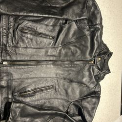 Men’s Black Leather Motorcycle Jacket Size Large 