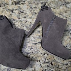 Grey Suede Ankle Booties 