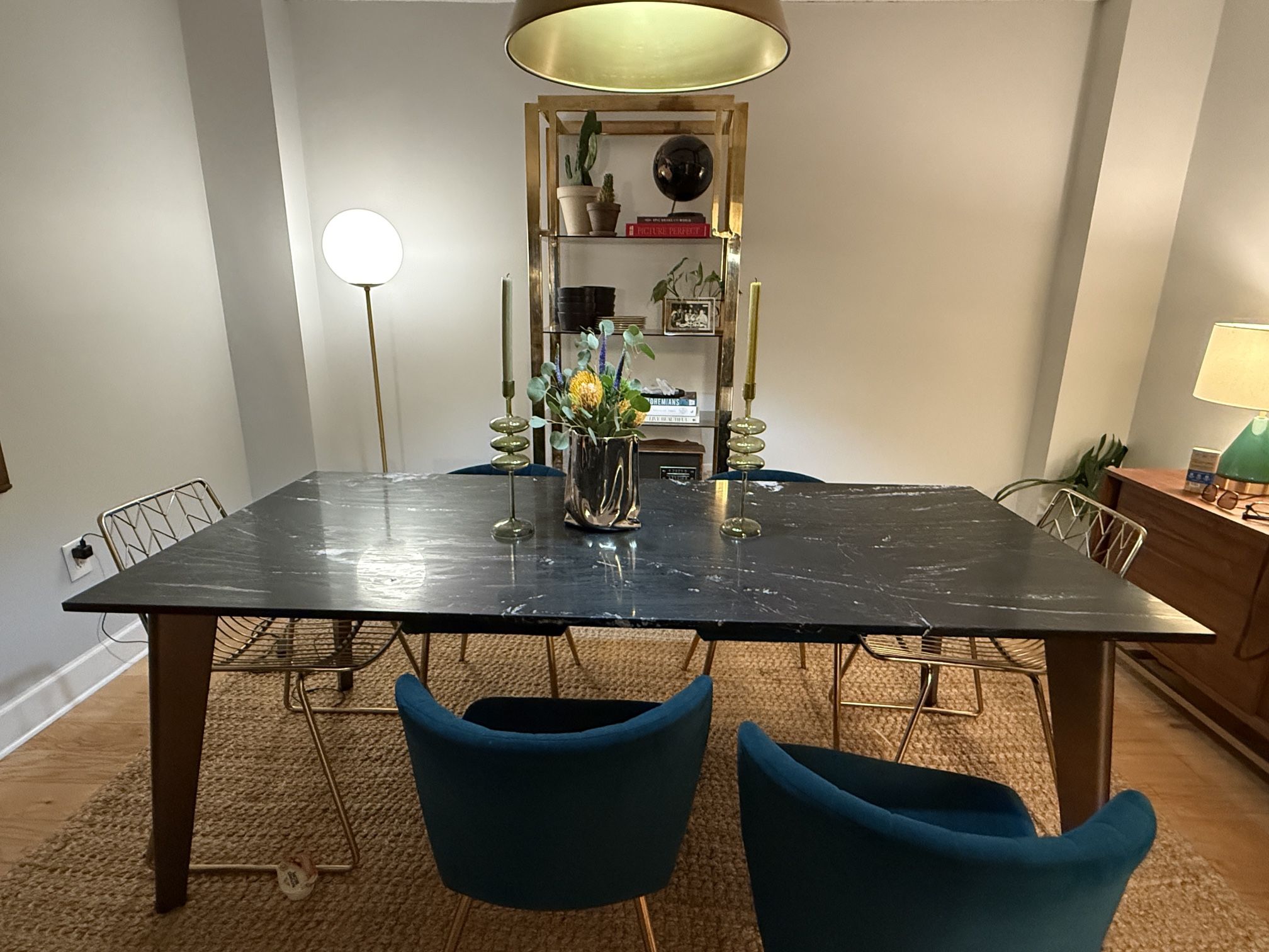 CB2 80” Rectangular Black Marble Dining Table