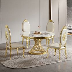 NEW💫 Durable Dining Table with Marble Top and 4 Chairs🔥(Floor Model)