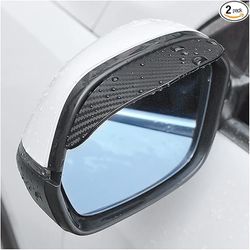 2PCS Smoke Visor Guards for Car Side Mirrors - Waterproof Carbon Fiber Auto Rain Eyebrows for Cars, Trucks and SUVs - Universal Fit (Black)