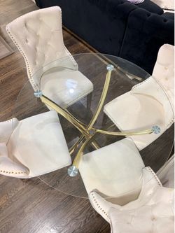Elegant Gold & Glass Dining Set – 4 Chairs