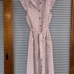 Monteau Womens Purple Floral Midi A-Line Dress Ruffle Cap Sleeves Size Medium