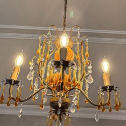 “Luxury Amber Crystal Chandelier – Handcrafted Vintage European Style”
