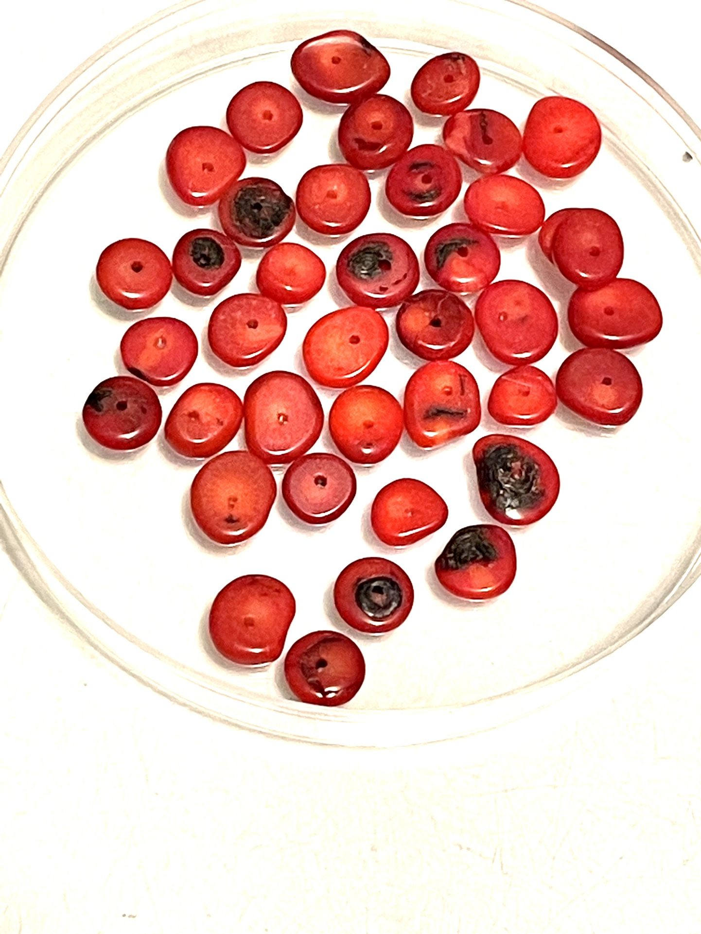 Lot Of 39 Red Coral Disc Beads
