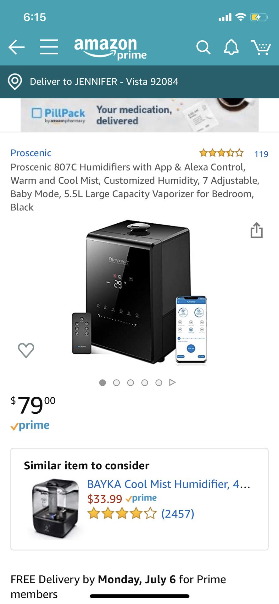 Proscenic smart humidifier with 7 modes. Aromatherapy