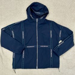 EMPORIO ARMANI Men's Jacket Logo Print Wzip Polyester Blouson BLU NAVY Size 56