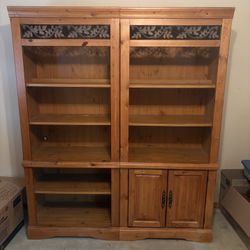 Pinewood Bookcase w/ Decorative Leaf Details • $300